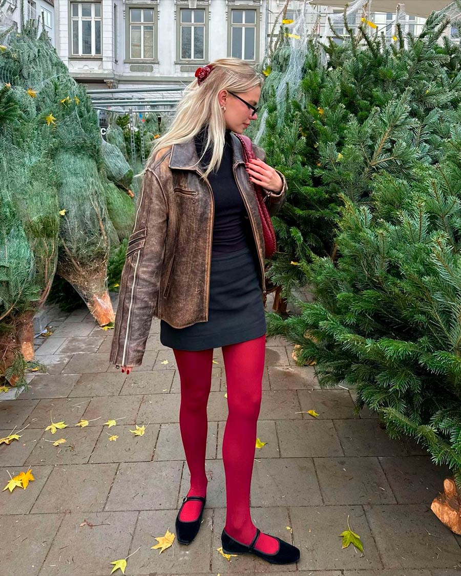 meia calça vermelha sapato mary jane looks